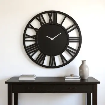 43" Black Mirrored Acrylic Silent Analog Circle Wall Clock