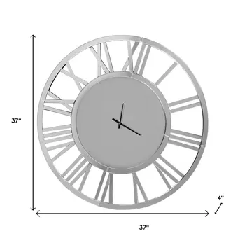 37" Silver Acrylic Silent Analog Round Wall Clock