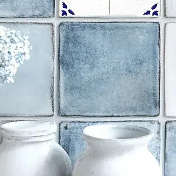 12" x 12" Blue Vinyl Arabesque Peel And Stick Removable Tiles