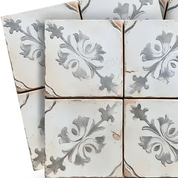 4" x 4" Gray Vinyl Arabesque Peel And Stick Removable Tiles
