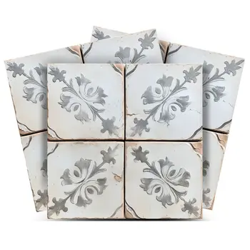 7" x 7" Gray Vinyl Arabesque Peel And Stick Removable Tiles