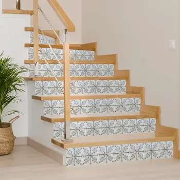 7" x 7" Gray Vinyl Arabesque Peel And Stick Removable Tiles