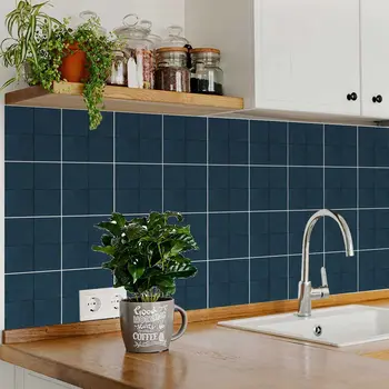 12" x 12" Blue Vinyl Arabesque Peel And Stick Removable Tiles