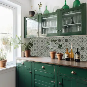 4" x 4" Green Vinyl Arabesque Peel And Stick Removable Tiles