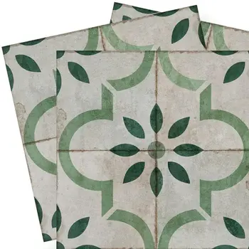 7" x 7" Green Vinyl Arabesque Peel And Stick Removable Tiles