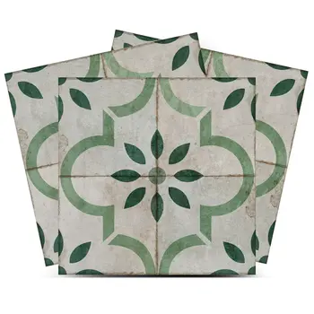 7" x 7" Green Vinyl Arabesque Peel And Stick Removable Tiles