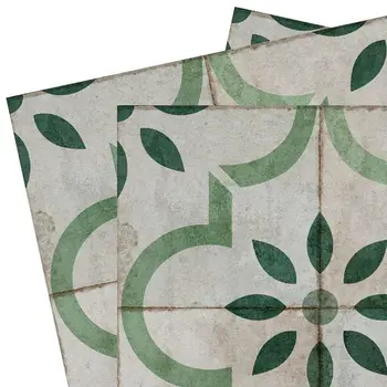 12" x 12" Green Vinyl Arabesque Peel And Stick Removable Tiles