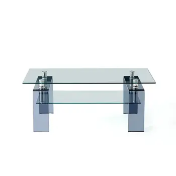 39" Clear and Black Glass Coffee Table With Shelf