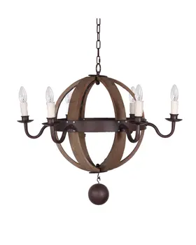 Brown Sphere Wood Dimmable Chandelier