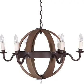 Brown Sphere Wood Dimmable Chandelier