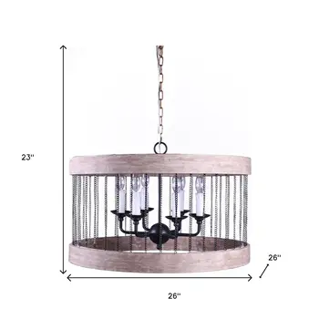 Brown Cylinder Wood Dimmable Chandelier
