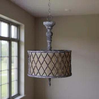 Brown Cylinder Metal Dimmable Chandelier With Khaki Shades