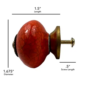 Set of Six Coral And Gold Ceramic Drawer Pull Knobs