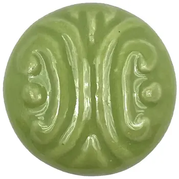 Set of Six Green Embossed Ceramic Drawer Pull Knobs