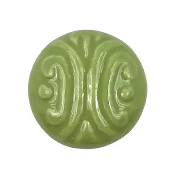 Set of Six Green Embossed Ceramic Drawer Pull Knobs