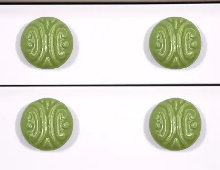 Set of Six Green Embossed Ceramic Drawer Pull Knobs