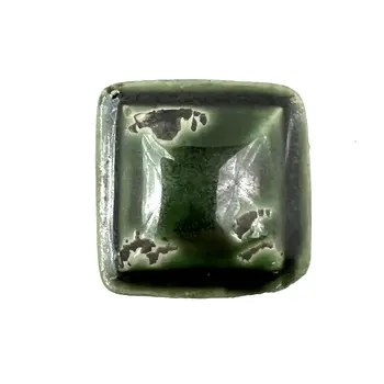 Set of Six Distressed Green Ceramic Square Drawer Pull Knobs