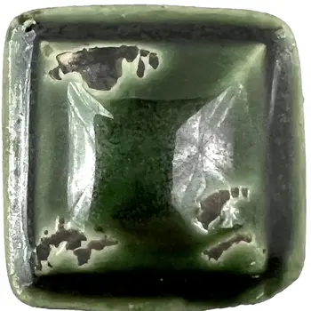 Set of Six Distressed Green Ceramic Square Drawer Pull Knobs