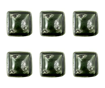 Set of Six Distressed Green Ceramic Square Drawer Pull Knobs
