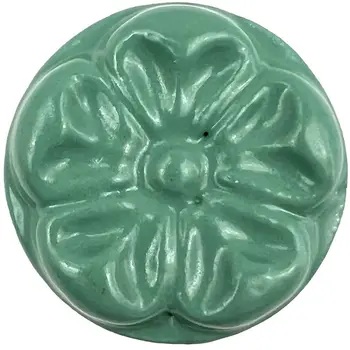 Set of Six Green Embossed Floral Ceramic Drawer Pull Knobs