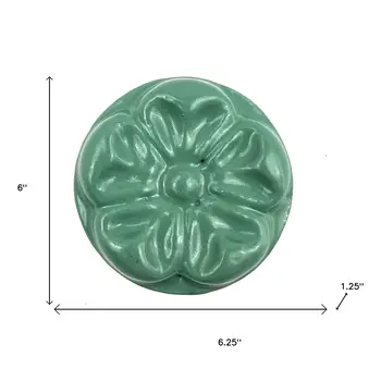 Set of Six Green Embossed Floral Ceramic Drawer Pull Knobs
