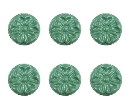 Set of Six Green Embossed Floral Ceramic Drawer Pull Knobs