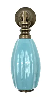 Set of Six Aqua And Brown Ribbed Ceramic Drawer Pull Knobs