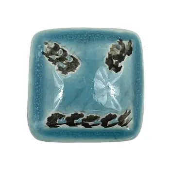 Set of Six Distressed Teal Ceramic Square Drawer Pull Knobs