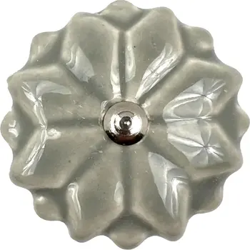Set of Six Gray Ceramic Floral Drawer Pull Knobs