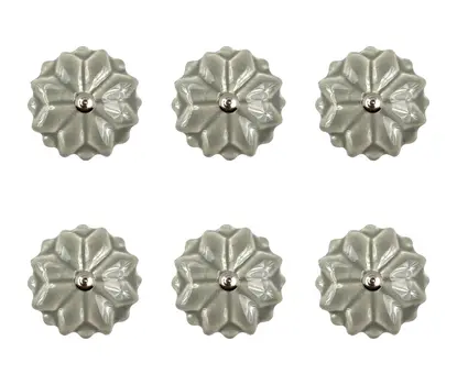 Set of Six Gray Ceramic Drawer Pull Knobs