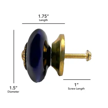 Set of Six Cobalt And Gold Ceramic Drawer Pull Knobs