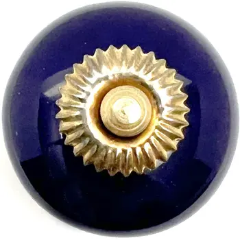 Set of Six Cobalt And Gold Ceramic Drawer Pull Knobs