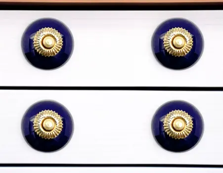 Set of Six Cobalt And Gold Ceramic Drawer Pull Knobs