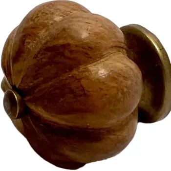 Set of Six Brown Wood Flower Shaped Drawer Pull Knobs
