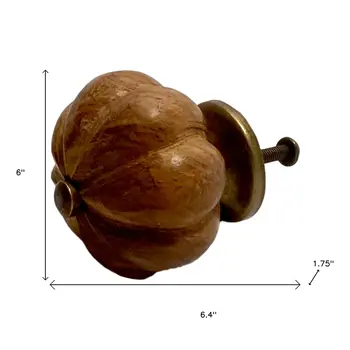 Set of Six Brown Wood Flower Shaped Drawer Pull Knobs