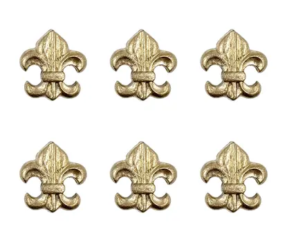 Set of Six Gold Cast Aluminum Fleur De Lis Drawer Pull Knobs