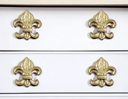Set of Six Gold Cast Aluminum Fleur De Lis Drawer Pull Knobs