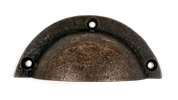 Set of Six Distressed Bronze Metal Cup Drawer Pull Knobs