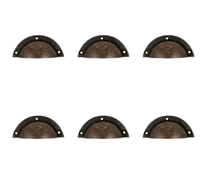 Set of Six Distressed Bronze Metal Cup Drawer Pull Knobs