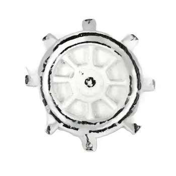 Set of Six Rustic White Iron Captains Wheel Drawer Pull Knobs