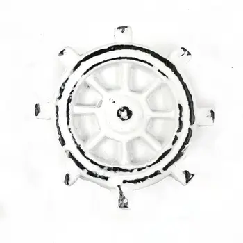 Set of Six Rustic White Iron Captains Wheel Drawer Pull Knobs