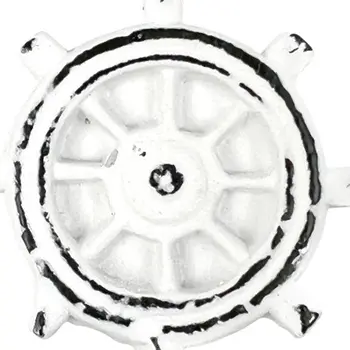 Set of Six Rustic White Iron Captains Wheel Drawer Pull Knobs