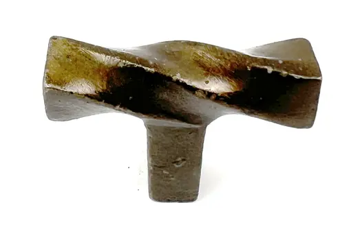 Set of Six Distressed Bronze Twisted Geometric Metal Drawer Pull Knobs