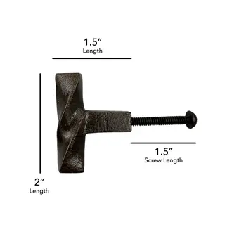 Set of Six Distressed Bronze Twisted Geometric Metal Drawer Pull Knobs