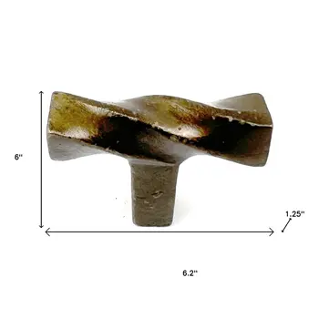 Set of Six Distressed Bronze Twisted Geometric Metal Drawer Pull Knobs