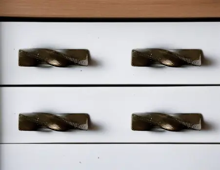Set of Six Distressed Bronze Twisted Geometric Metal Drawer Pull Knobs