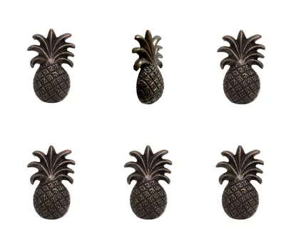 Set of Six Antiqued Bronze Metal Pineapple Drawer Pull Knobs