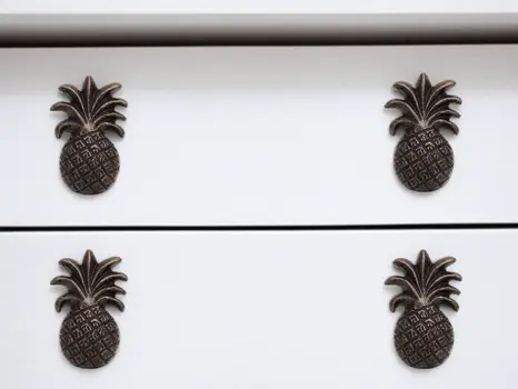Set of Six Antiqued Bronze Metal Pineapple Drawer Pull Knobs