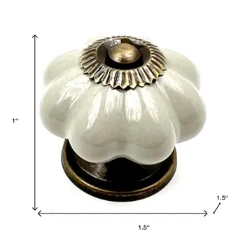 Set of Six Gray Ceramic Floral Shape Drawer Pull Knobs