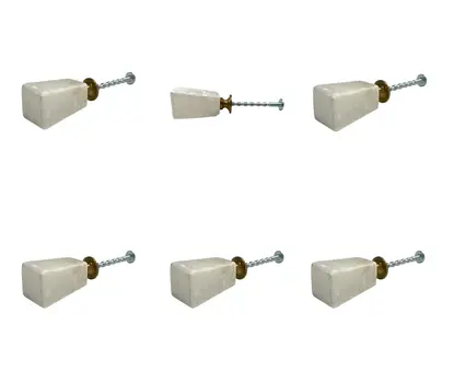 Set of Six White Stone Square Cylindrical Drawer Pull Knobs
